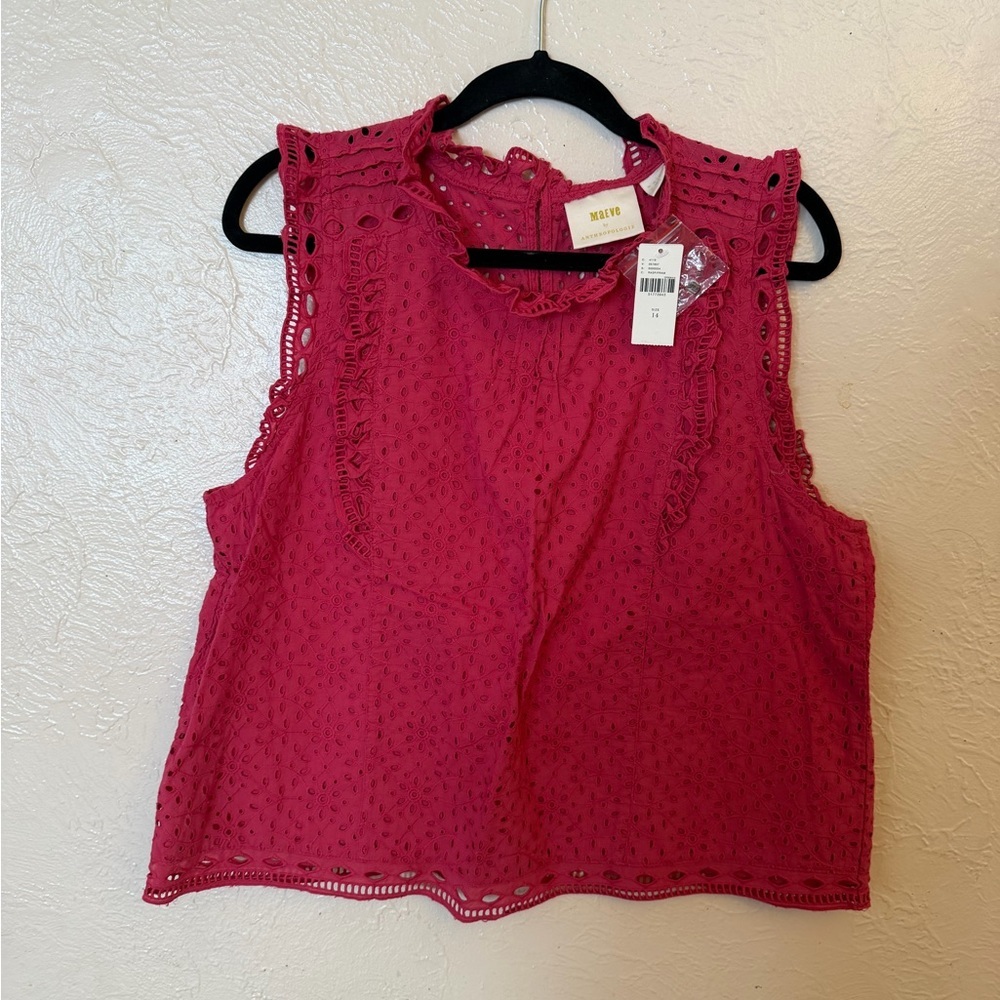 Maeve Raspberry Eyelet Sleeveless Blouse